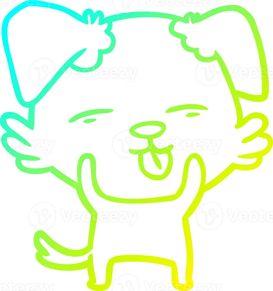 cold gradient line drawing of a cartoon dog sticking out tongue png