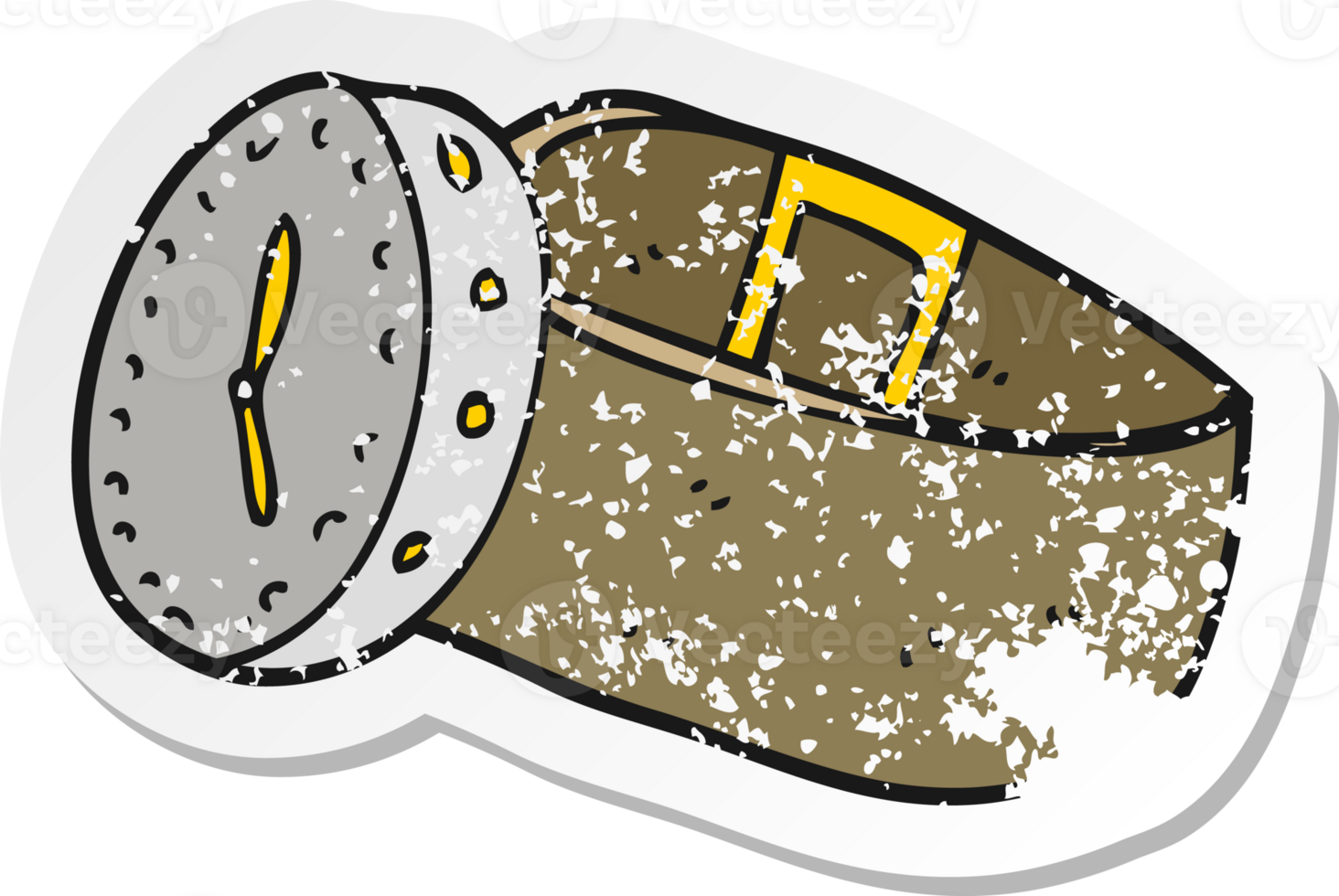 retro distressed sticker of a cartoon wrist watch png