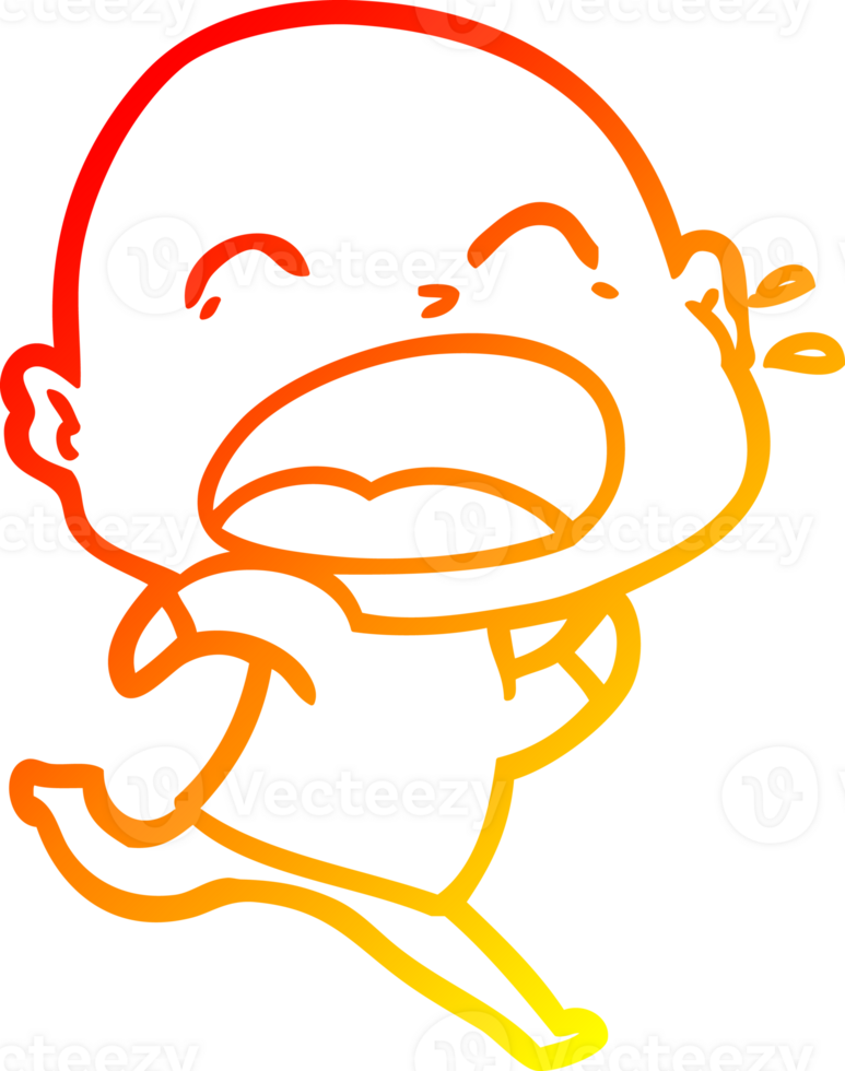warm gradient line drawing of a cartoon shouting bald man png