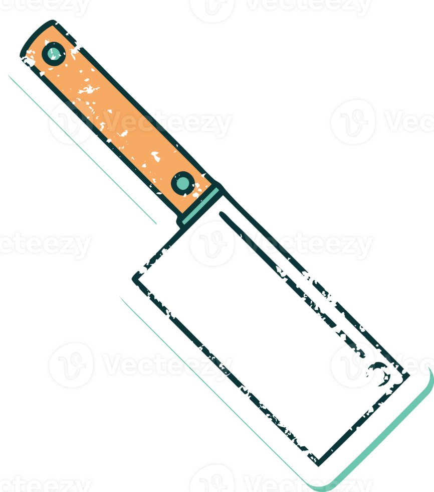 iconic distressed sticker tattoo style image of a meat cleaver png