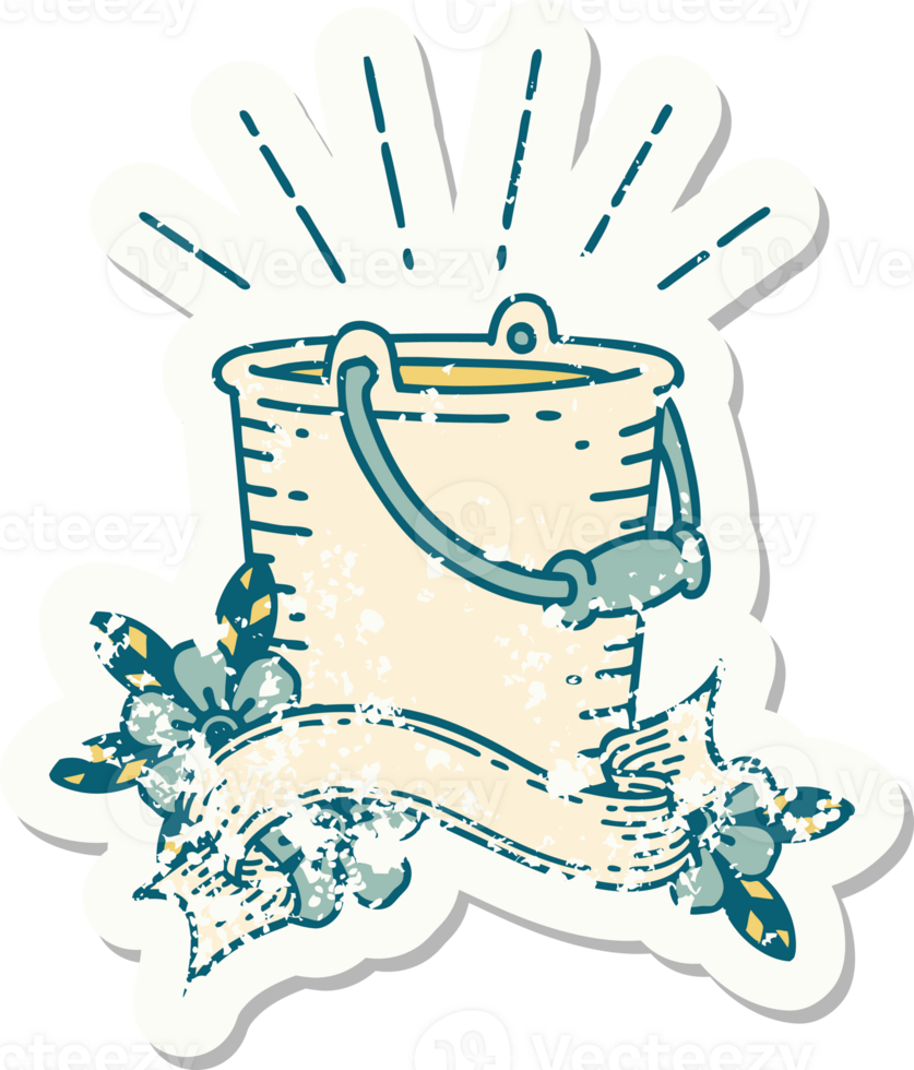 worn old sticker of a tattoo style bucket of water 45098956 PNG