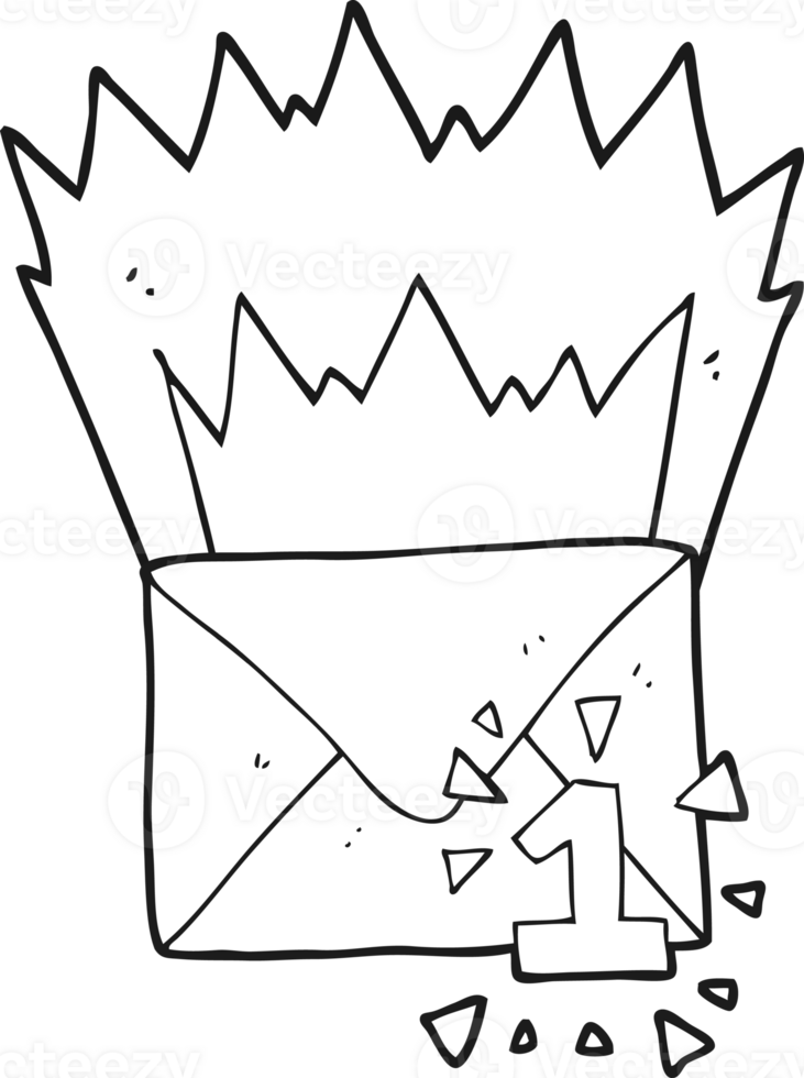 hand drawn black and white cartoon email message png