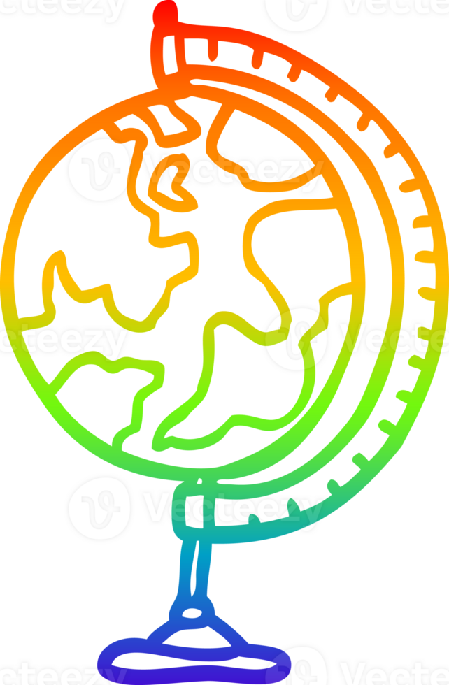 rainbow gradient line drawing of a cartoon world globe png
