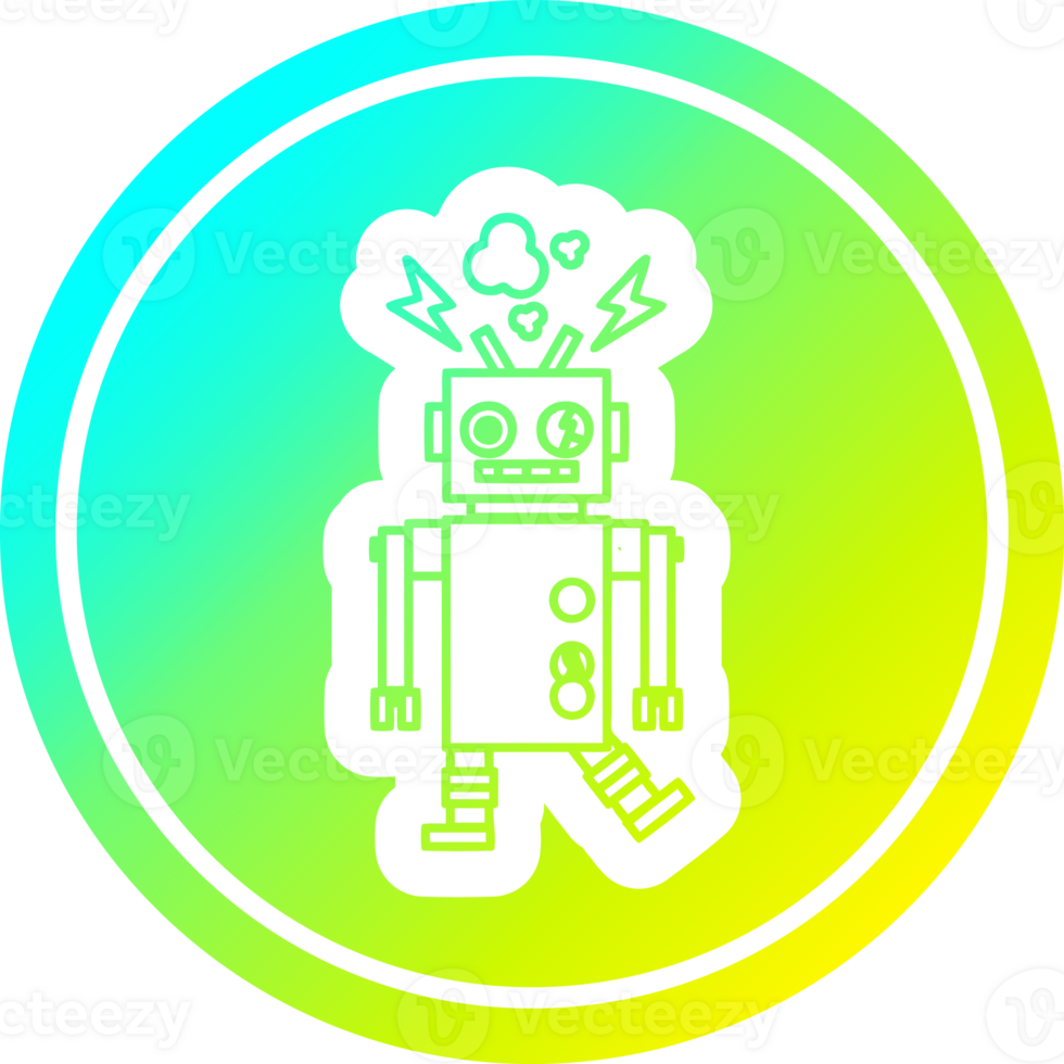 malfunctioning robot circular icon with cool gradient finish png