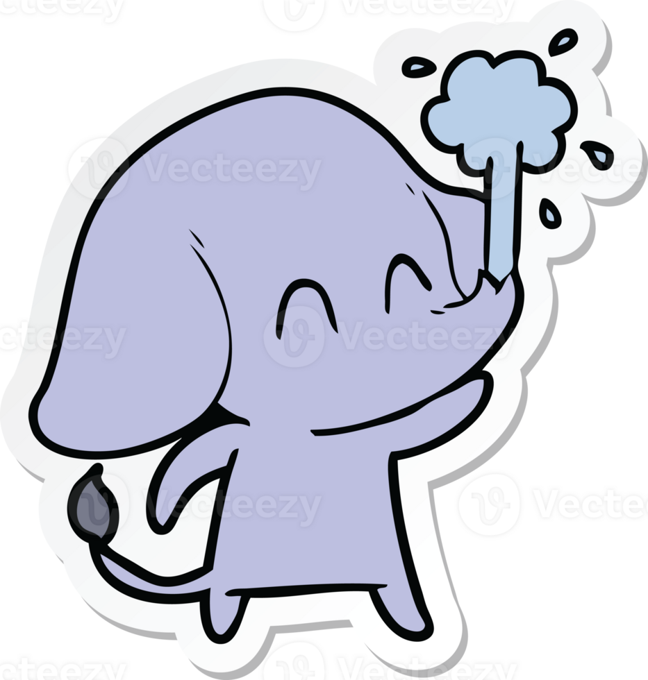 sticker of a cute cartoon elephant spouting water png