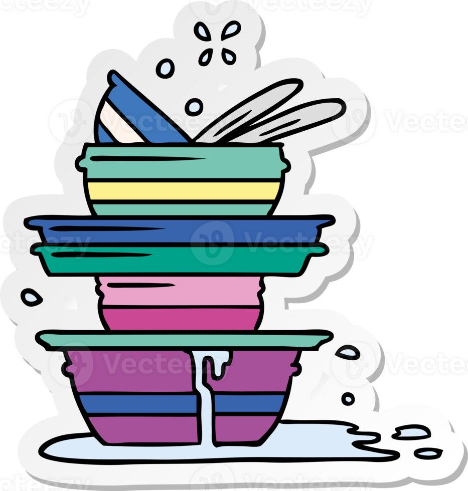 hand drawn sticker cartoon doodle of a stack of dirty plates png