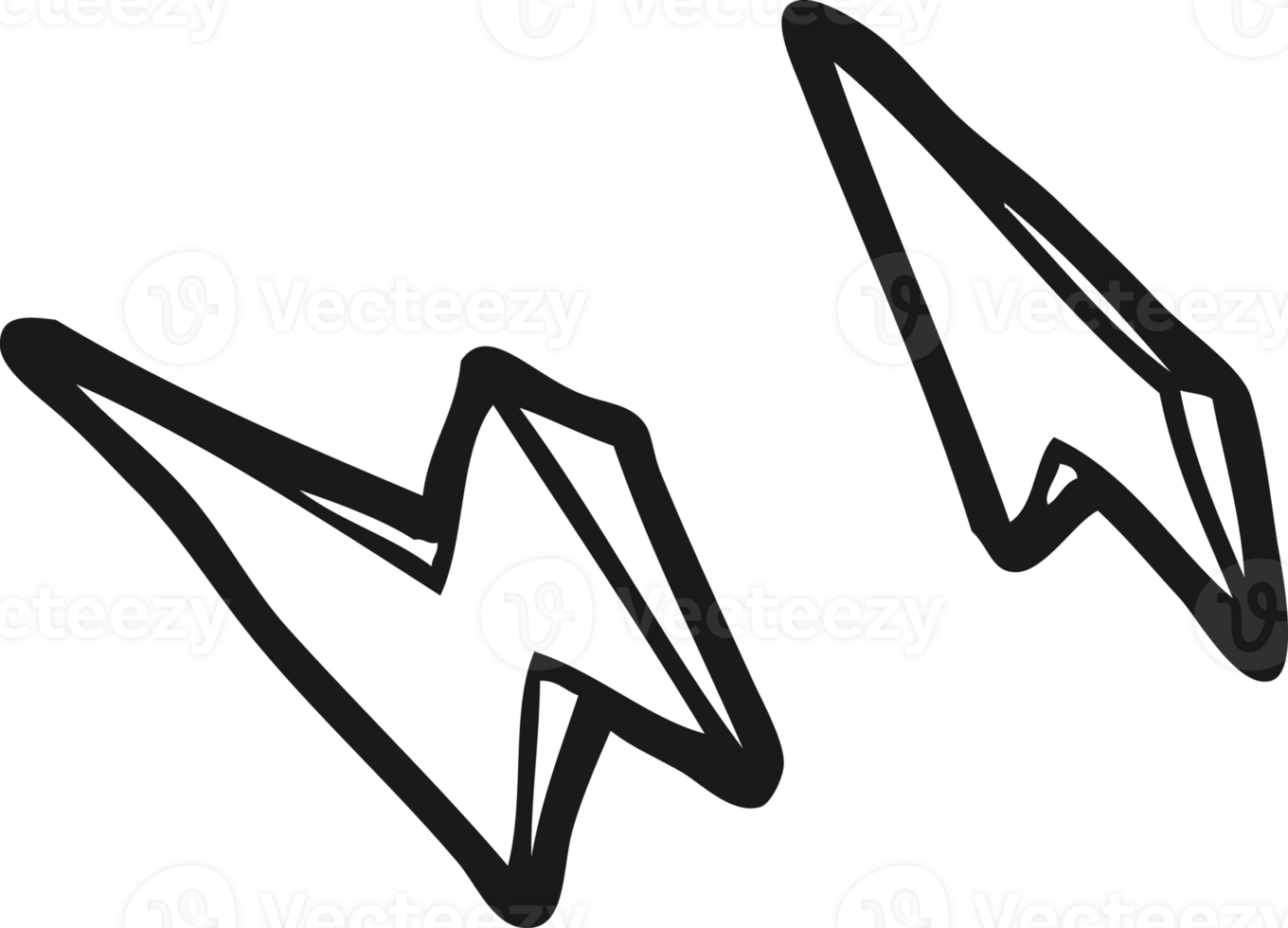 hand drawn black and white cartoon lightning bolt doodles png