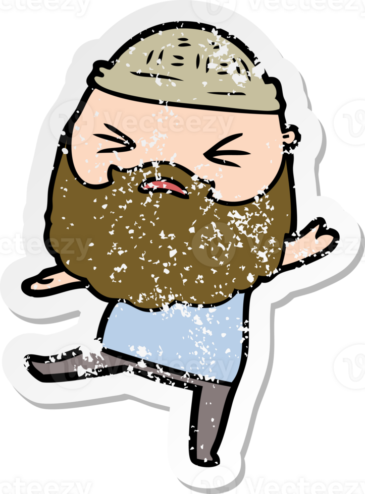 distressed sticker of a cartoon man with beard png