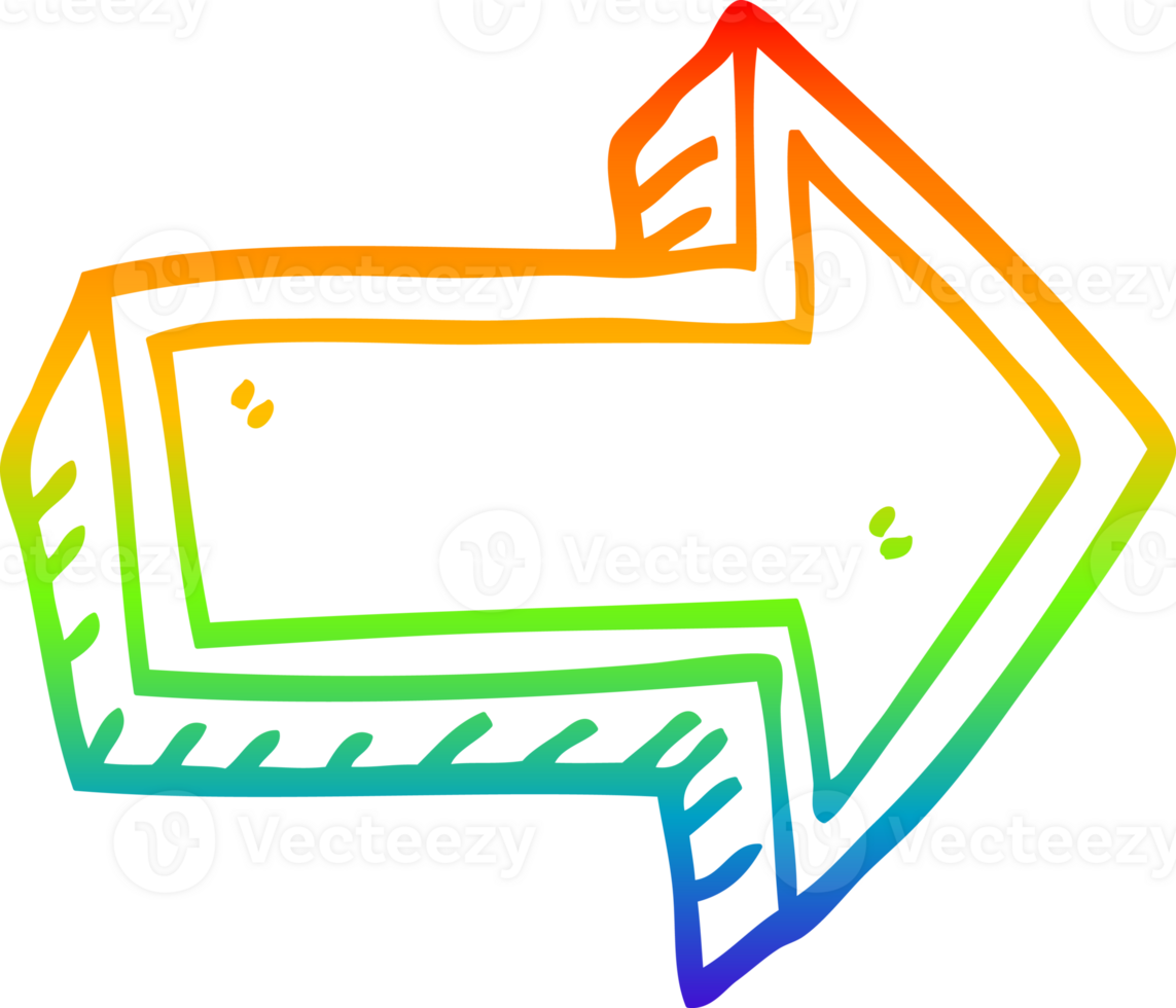 rainbow gradient line drawing of a cartoon arrow png