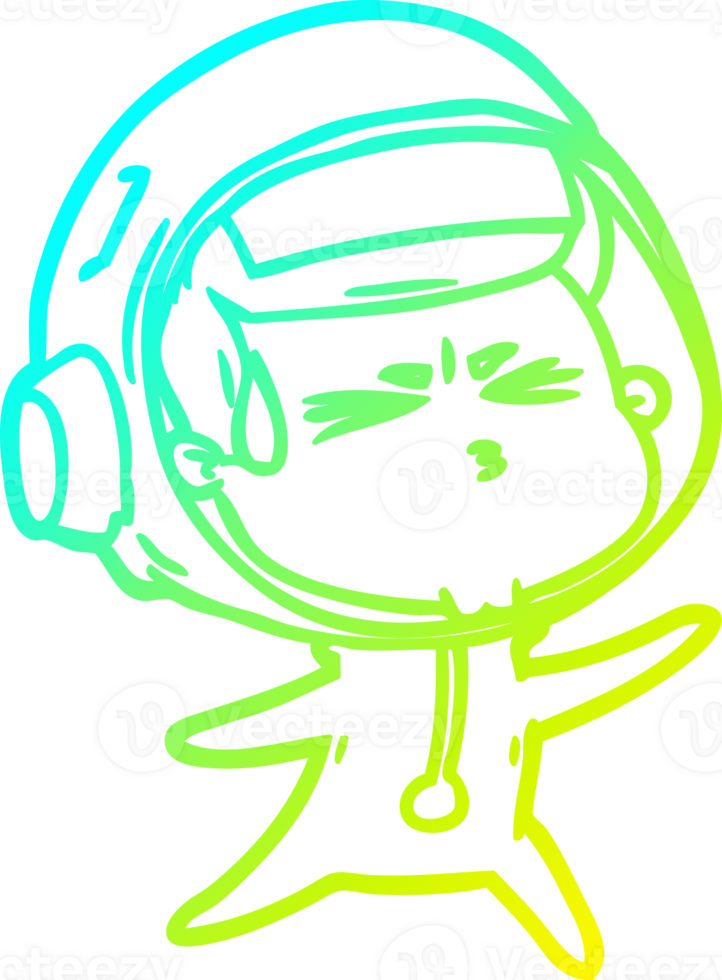 cold gradient line drawing of a cartoon stressed astronaut png