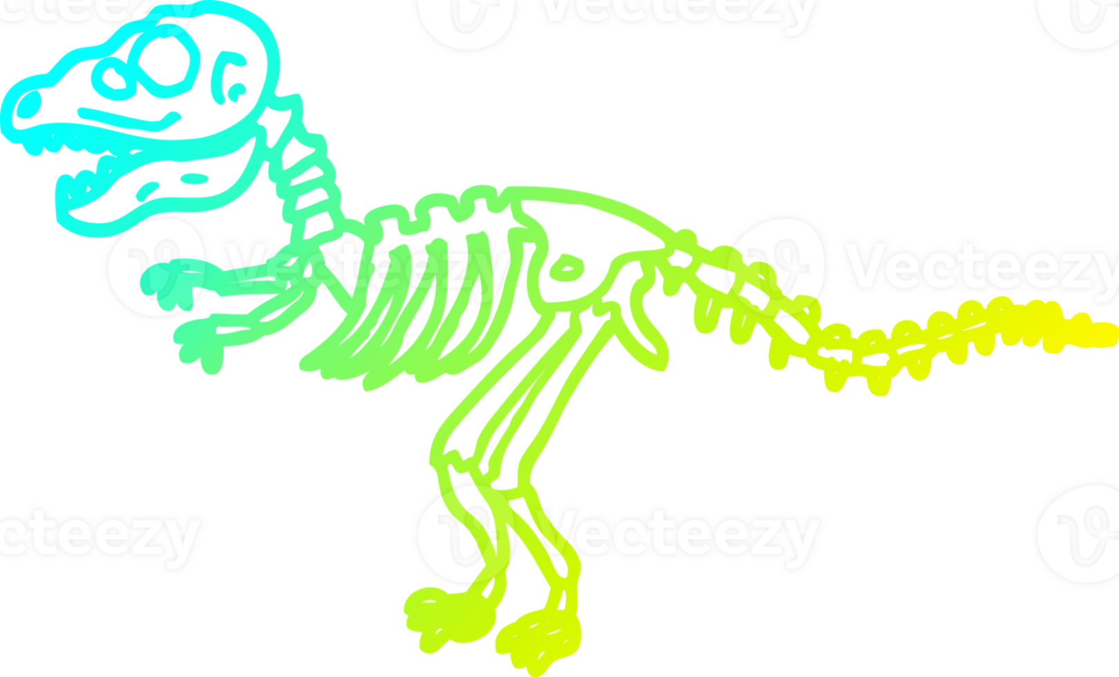 cold gradient line drawing of a cartoon dinosaur bones png