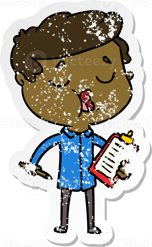 distressed sticker of a cartoon man talking png