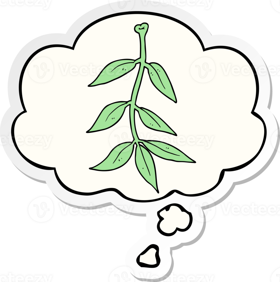 cartoon leaves with thought bubble as a printed sticker png