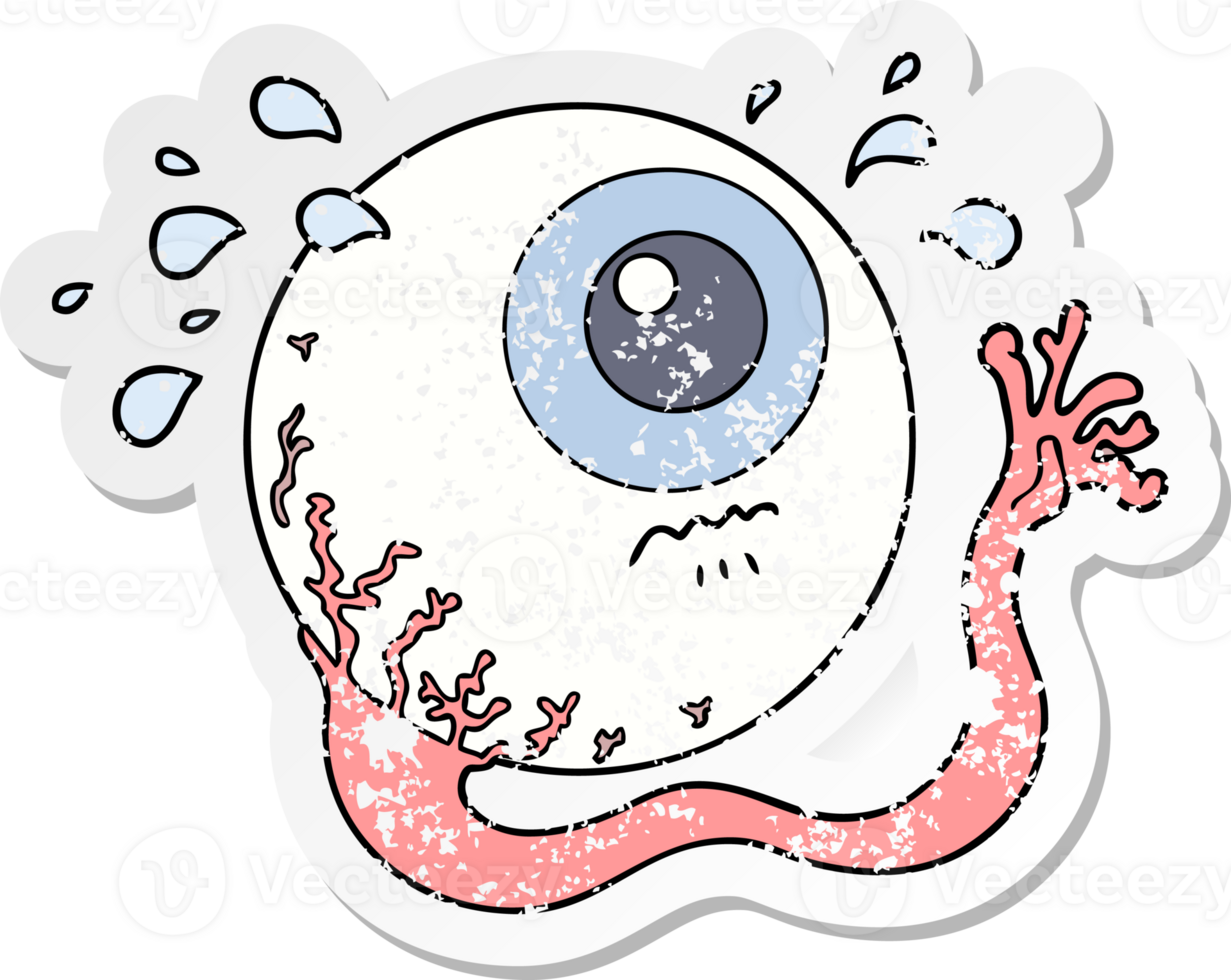 distressed sticker of a cartoon eyeball crying png