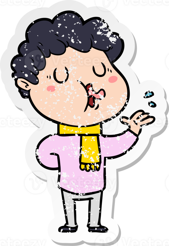 distressed sticker of a cartoon man singing png