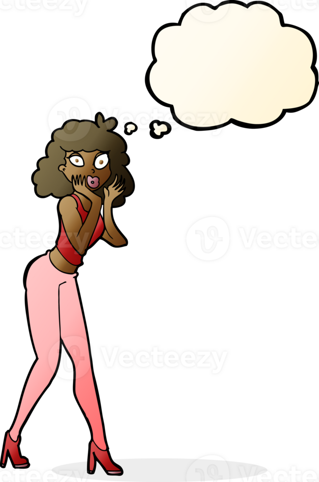 cartoon surprised woman with thought bubble png