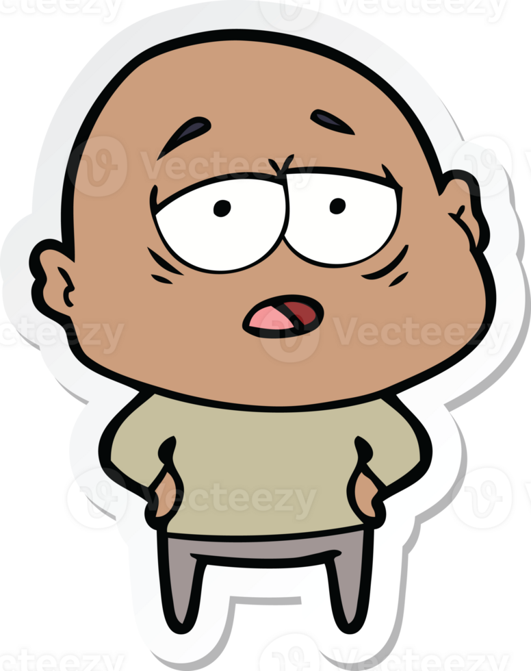 sticker of a cartoon tired bald man png