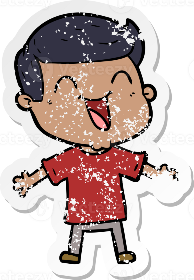 distressed sticker of a cartoon happy man png
