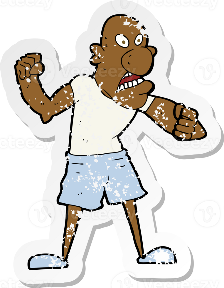 retro distressed sticker of a cartoon violent man png