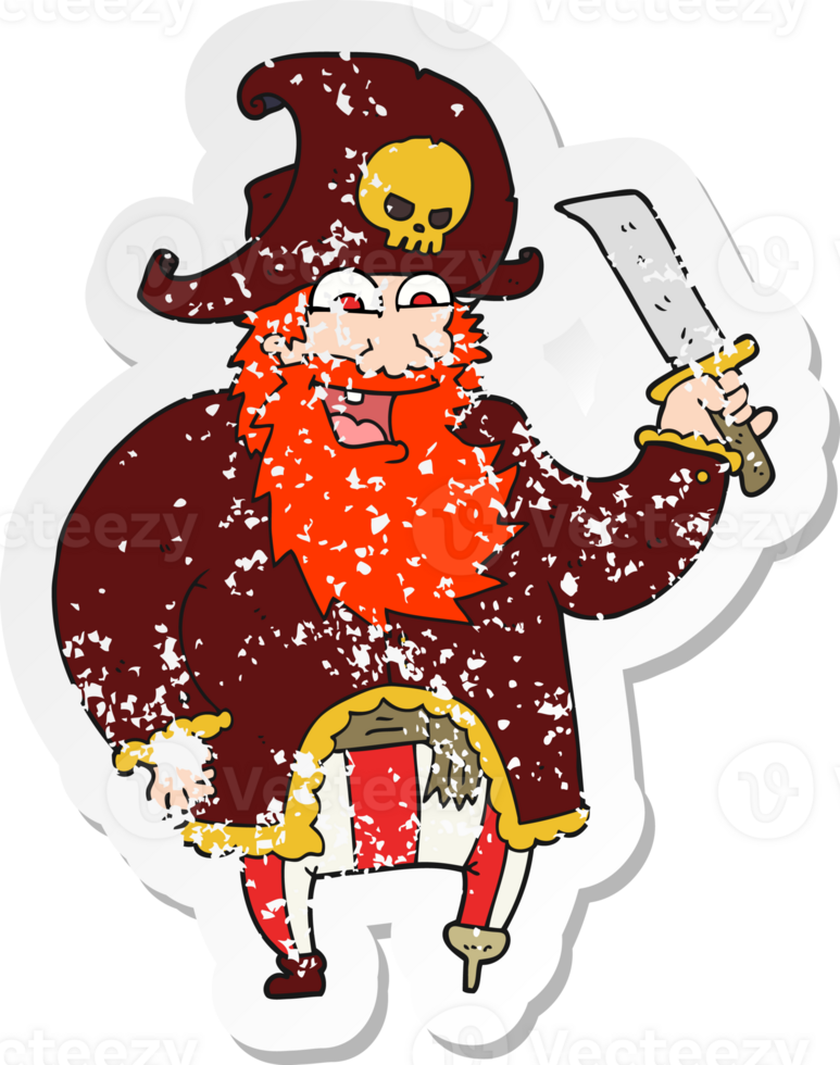 retro distressed sticker of a cartoon pirate captain png