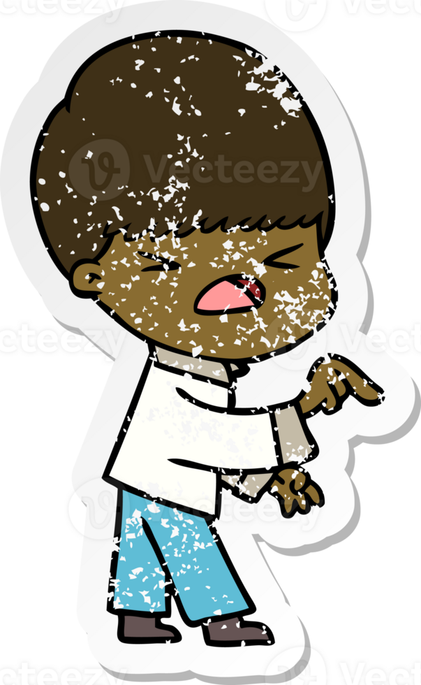 distressed sticker of a cartoon stressed man png