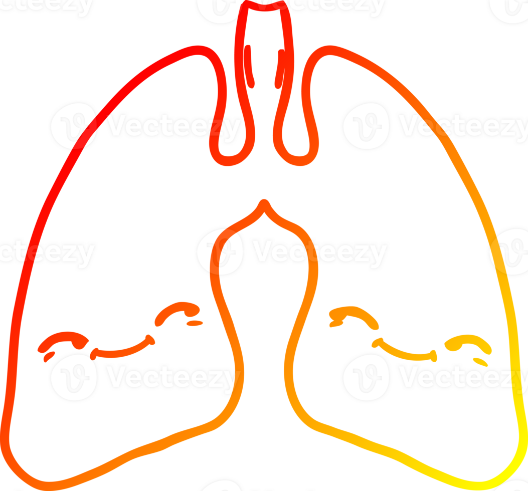 warm gradient line drawing of a cartoon lungs png
