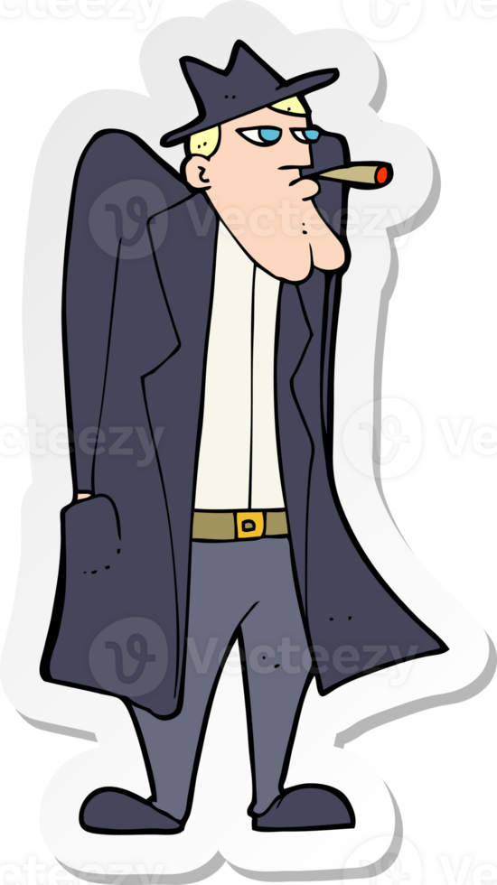 sticker of a cartoon man in hat and trench coat png