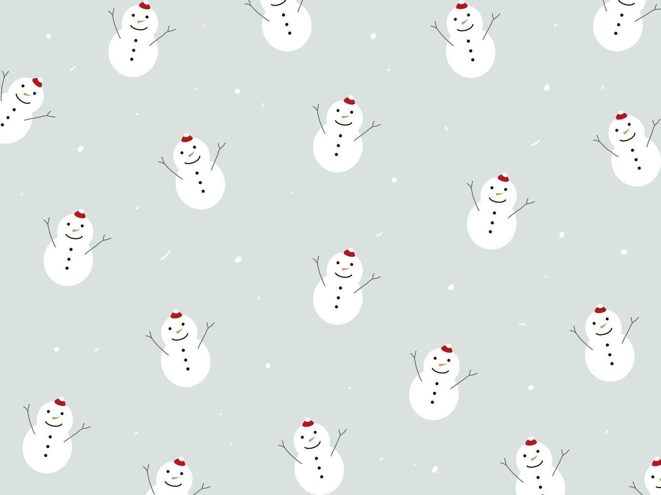 Snow mans and snow flakes pattern for Winter season concept. Hand drawn isolated illustrations. vector