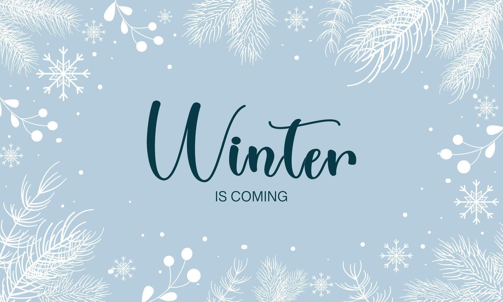 White plants background and snowing for winter season concept. Hand drawn isolated illustrations. vector
