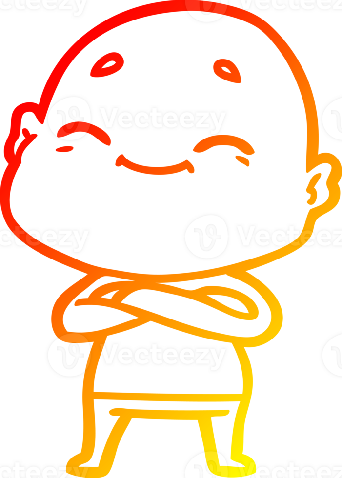 warm gradient line drawing of a happy cartoon bald man png