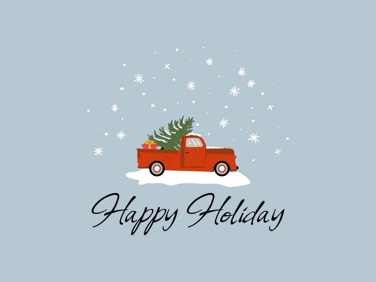 Red car and snow flakes for Winter season concept. Hand drawn isolated illustrations. vector