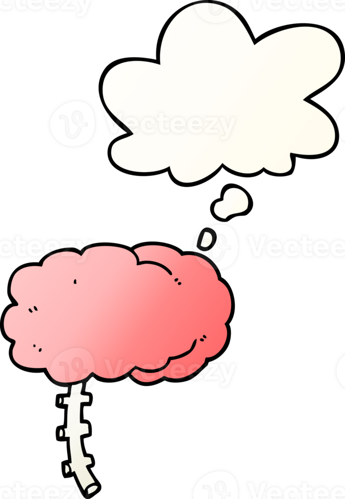 cartoon brain with thought bubble in smooth gradient style png
