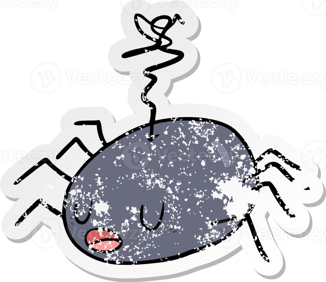 distressed sticker of a cartoon spider png