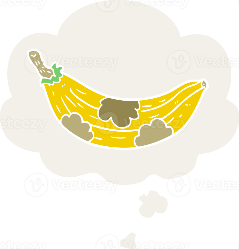 cartoon old banana with thought bubble in retro style png