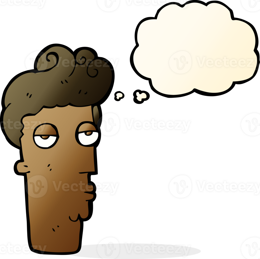 cartoon bored man's face with thought bubble png