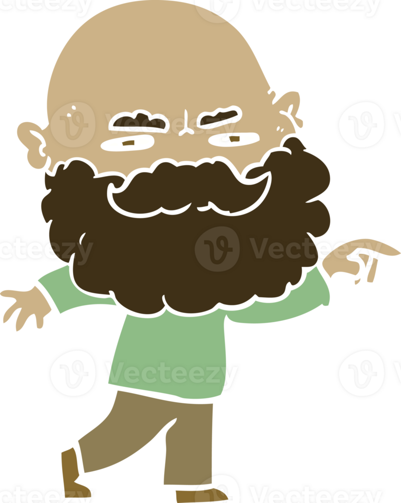 flat color style cartoon man with beard frowning and pointing png