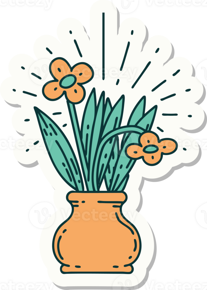 sticker of a tattoo style flowers in vase png