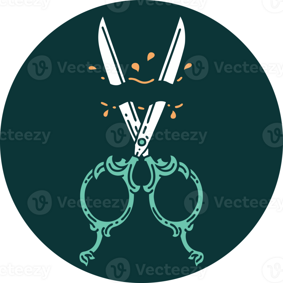iconic tattoo style image of barber scissors png