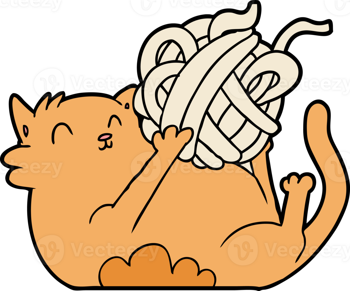 cartoon cat playing with ball of string png