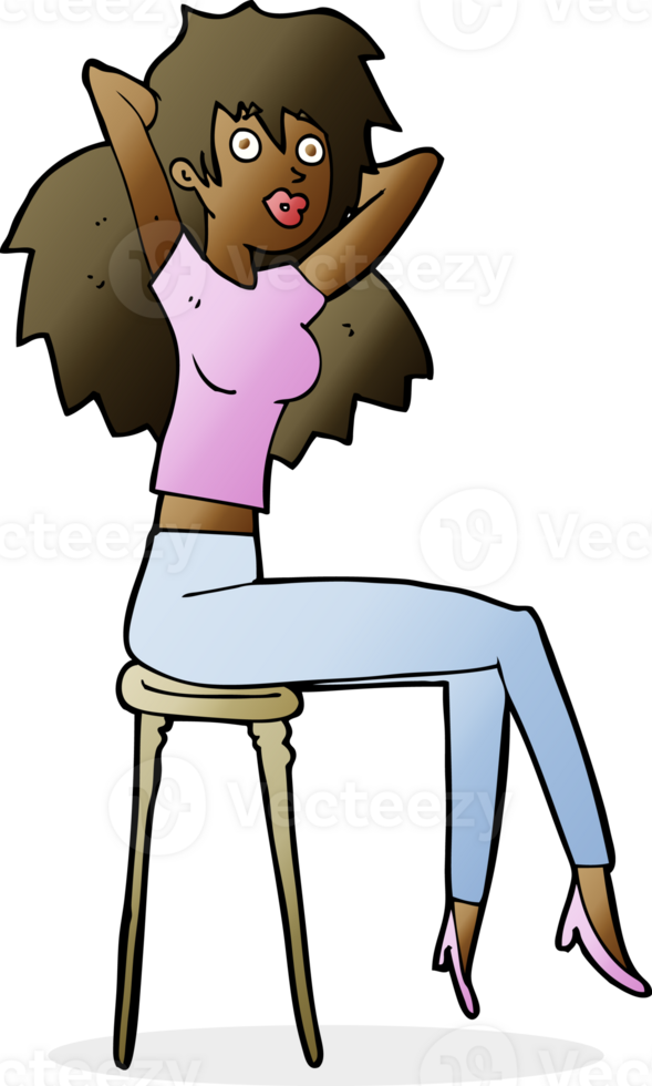 dessin animé, femme, poser, sur, tabouret png