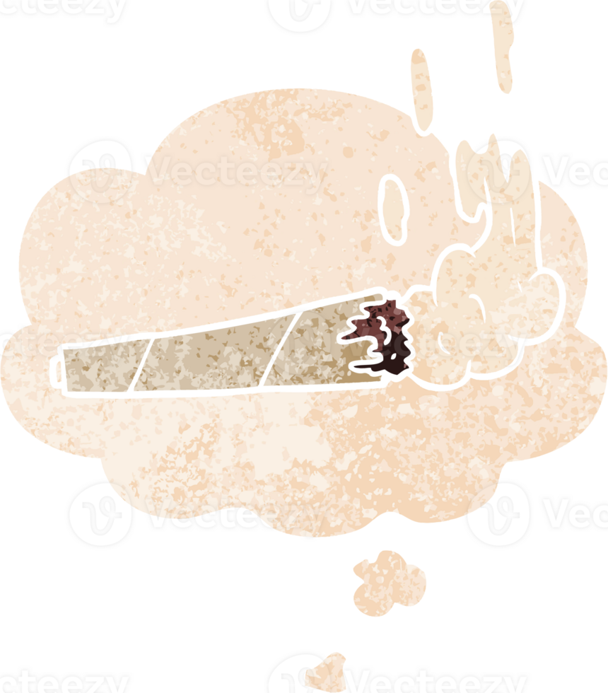 cartoon marijuana joint with thought bubble in grunge distressed retro textured style png