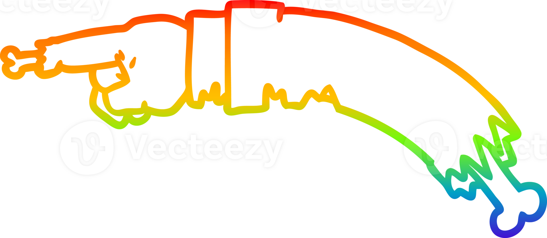 rainbow gradient line drawing of a cartoon pointing zombie hand png