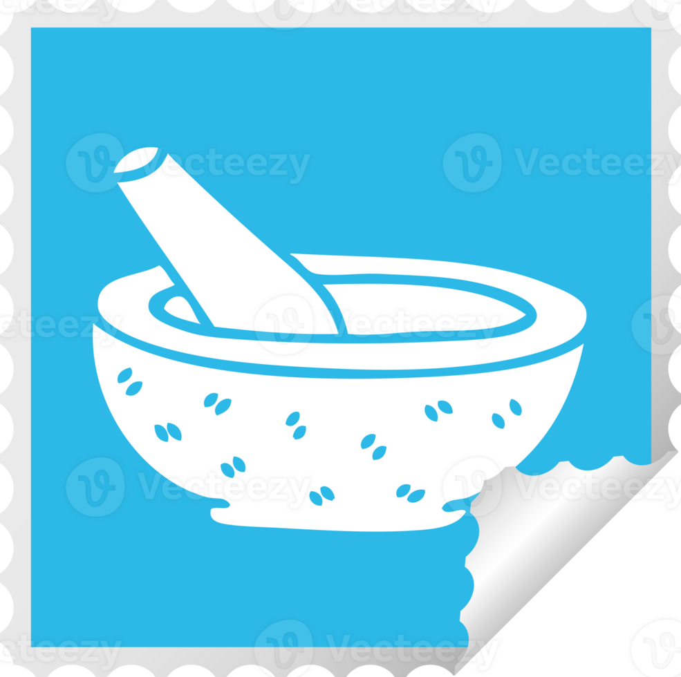 square peeling sticker quirky cartoon pestle and mortar png