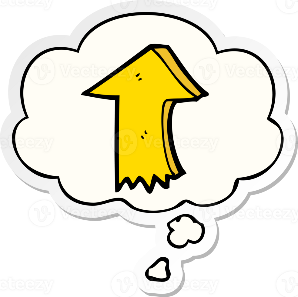 cartoon pointing arrow with thought bubble as a printed sticker png