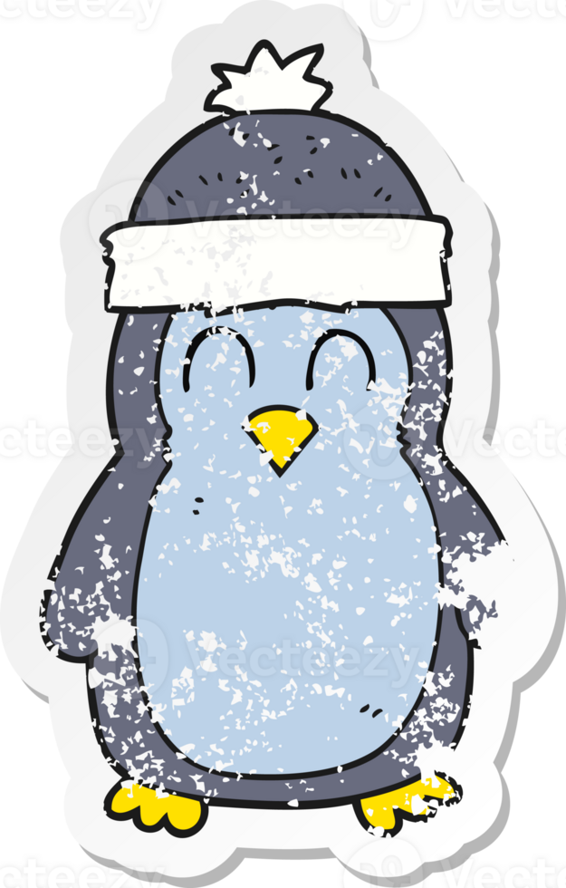retro distressed sticker of a cartoon penguin png
