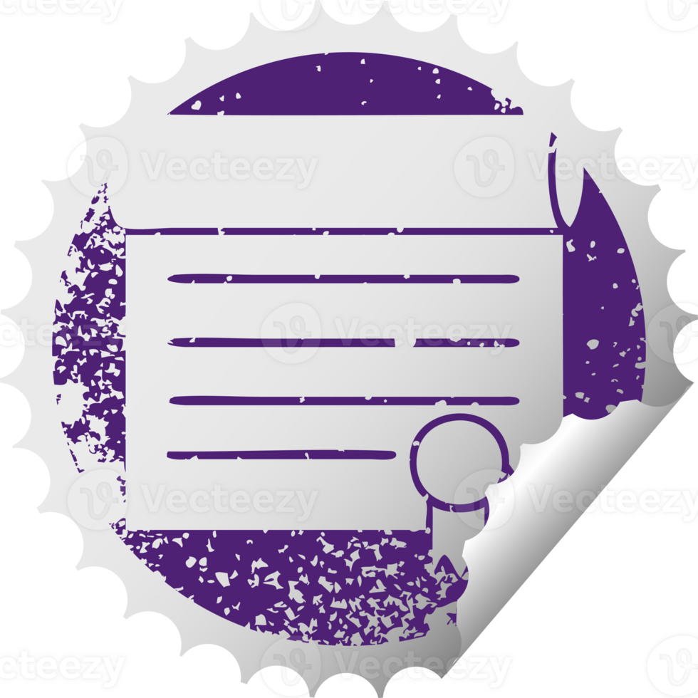 distressed circular peeling sticker symbol of a certificate png