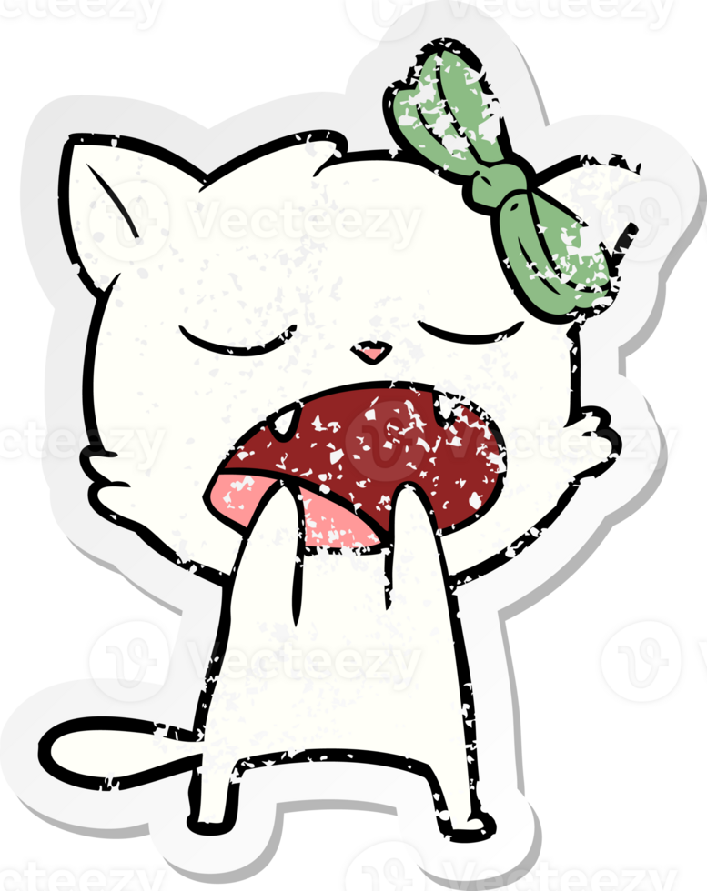distressed sticker of a cartoon yawning cat png