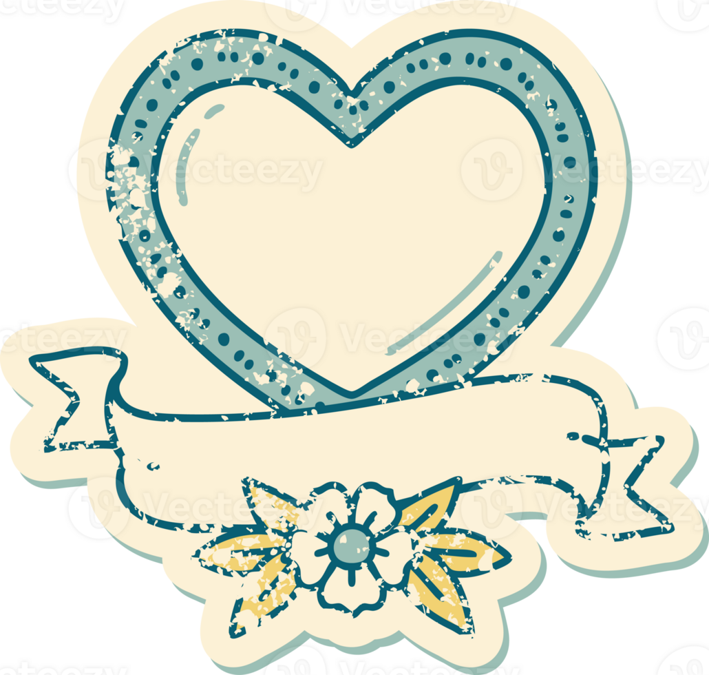 iconic distressed sticker tattoo style image of a heart and banner png