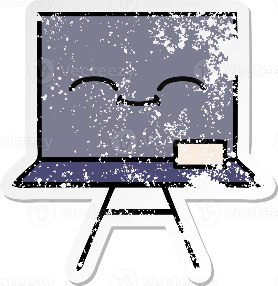 distressed sticker of a cute cartoon chalkboard png