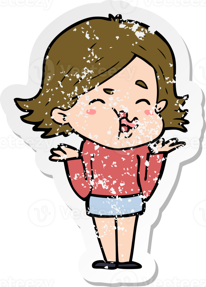 distressed sticker of a cartoon girl pulling face png